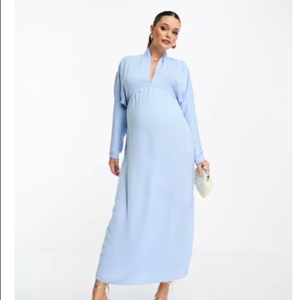 ASOS DESIGN Maternity plunge neck batwing midi dress in pale blue